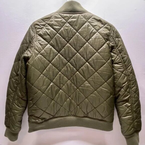 French Connection Quilted Bomber Jacket Women's Medium Olive Green Full Zip GUC - Picture 5 of 8
